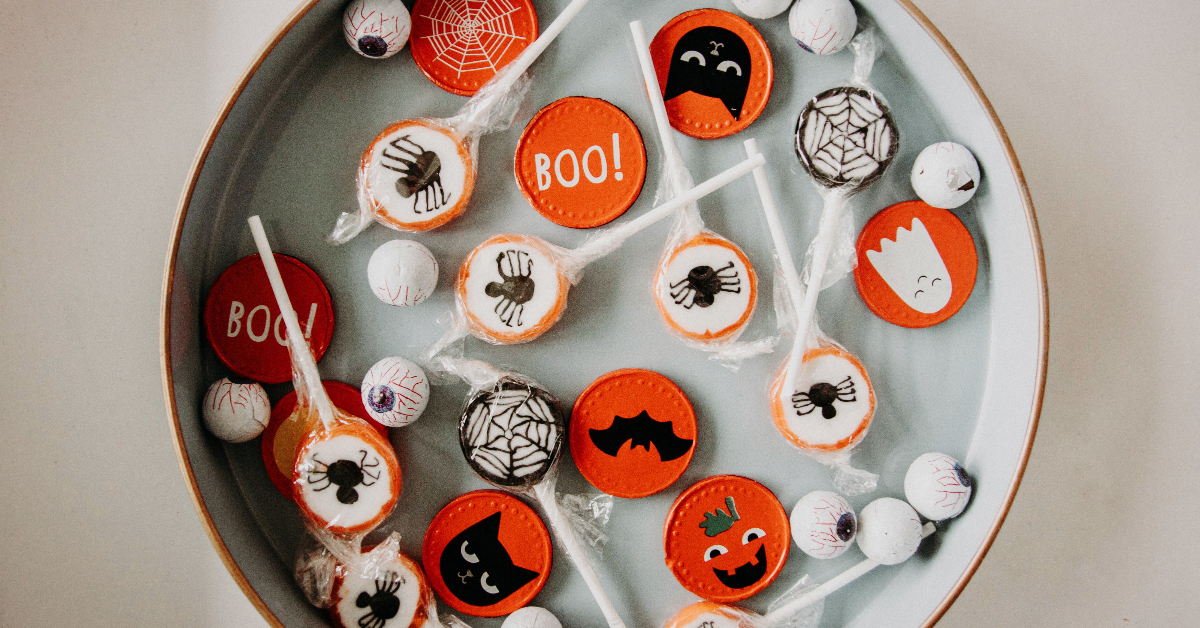 A bowl containing Halloween themed sweets.